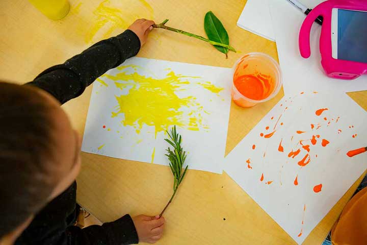 Today we were artists and scientists as we creatively explored and experimented with painting with fallen leaves to compare how they are the same or different from other tools.