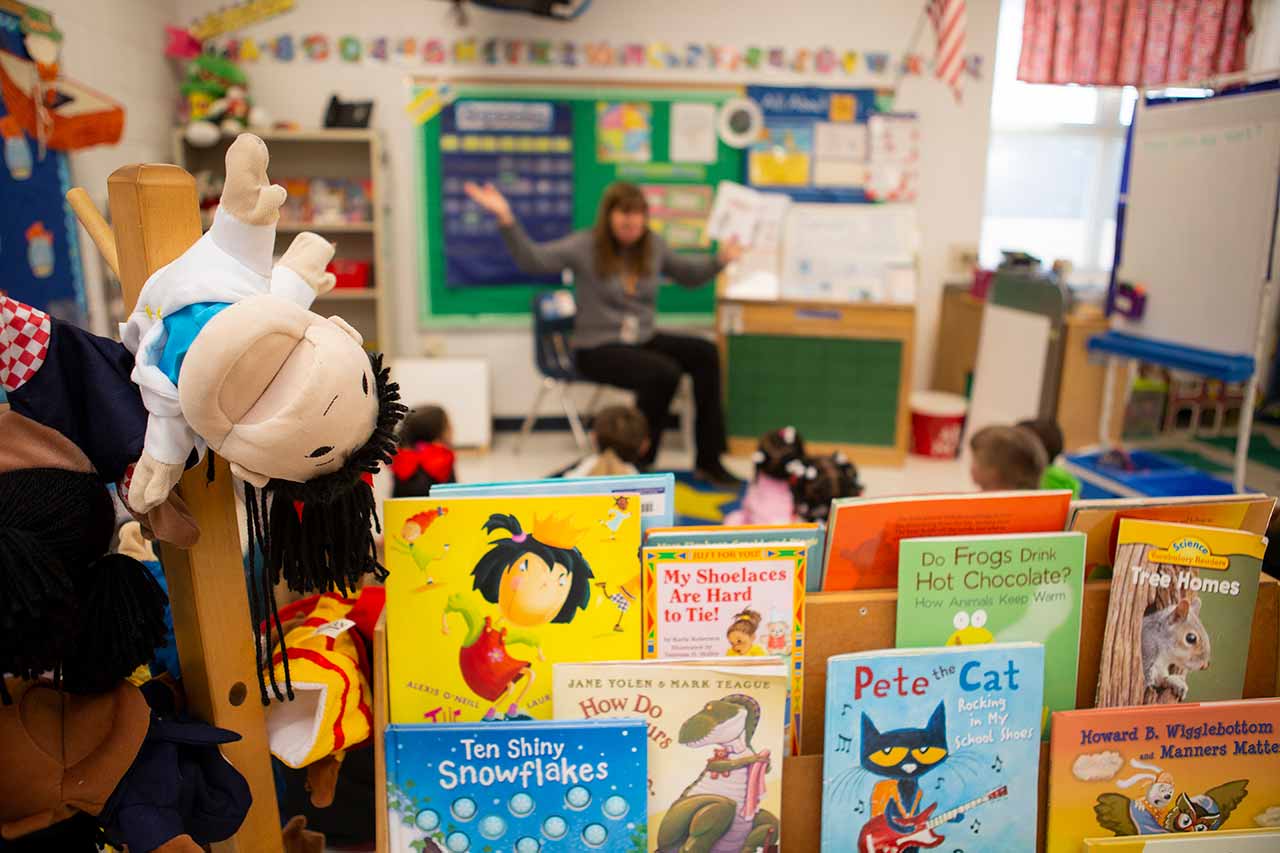 Classrooms books, puppets, and room