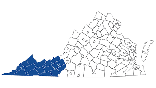 Virginia Map with Ready Region 1 Highlighted - Southwest