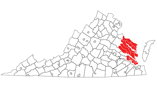 Virginia Map with Ready Region 6 Highlighted - Chesapeake